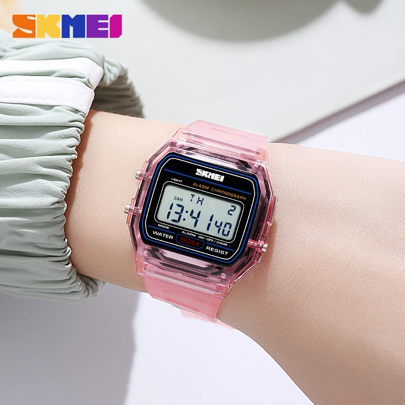 SKMEI 2056 Fashion Sport Watch For Men Student Date Stopwatch Waterproof Transparent Case Strap Casual Military Electronic Clock