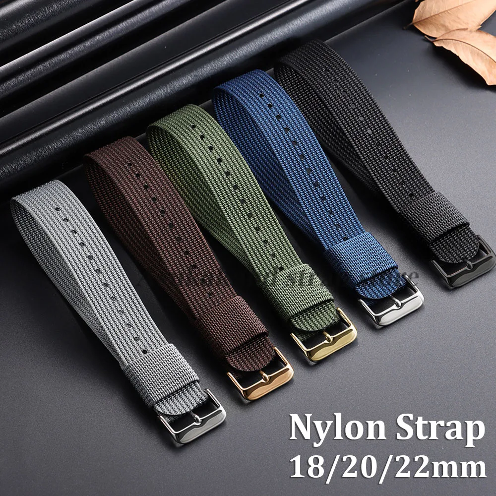 Black and Green Nylon Braided Men's Army Sports Watch Strap - Breathable and Wear-Resistant