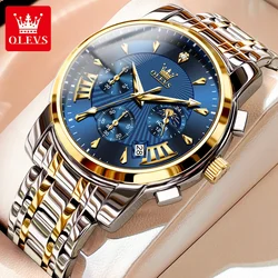 OLEVS Herren Luxus Multifunktionale Chronograph Quarz Armbanduhr - Wasserdicht, Leuchtend, Mondphasenanzeige