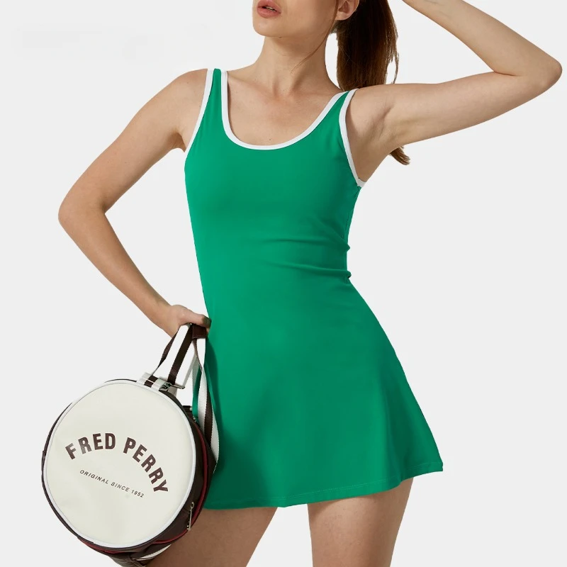 Sean Tsing Sport Dresses Women Tennis Golf Wear Sleeveless Patchwork with Bra Pad Short Training Running Gym Badminton Vestidos