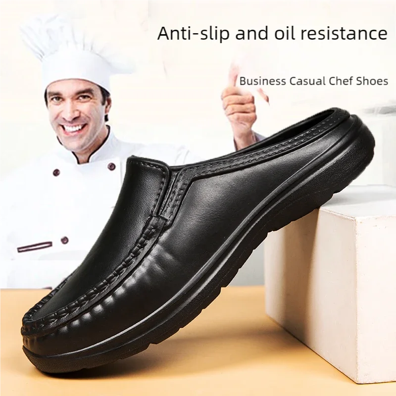 Chef Shoes Four Seasons plus Size Men's Anti slip and Oil Resistant Chef Work Shoes Fashion Casual Business driving Leather Shoe