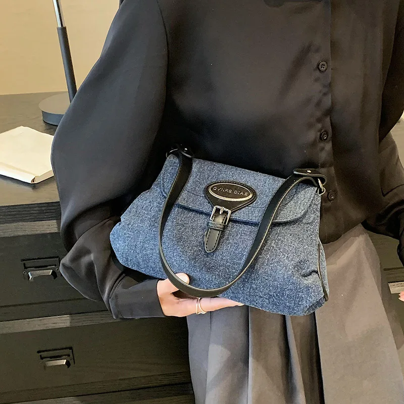 

Textured Pleated Crossbody Bag Vintage Fashion Denim Single Shoulder Underarm Bags Ladies Commuting Versatile Satchel Portable