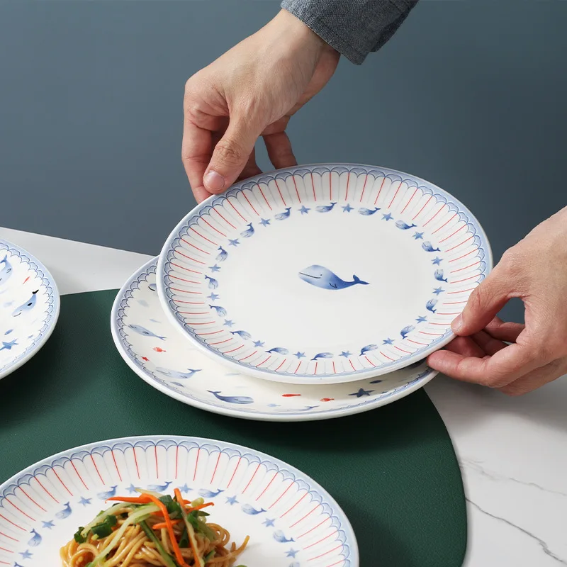 Dolphin Ceramic Plate Set, Cartoon Custom, Home, Western, Restaurant, Steak, Kitchen, Cute, New, Nordic Style