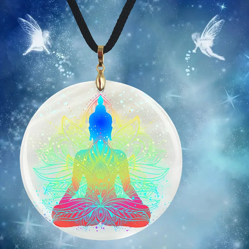 

1PC Fashion Creative Yoga Round Acrylic Pendant Necklace Suitable for Men and Women's Festivals, Parties, Jewelry Gifts