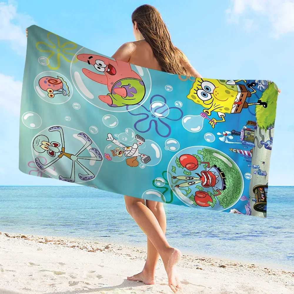 Funny-Cartoon S-Spongebobes-Cute-Pants Bath Towel Soft Water Absorbing Breathable For Girl Kids Decorative Cartoon Beach Towel 2