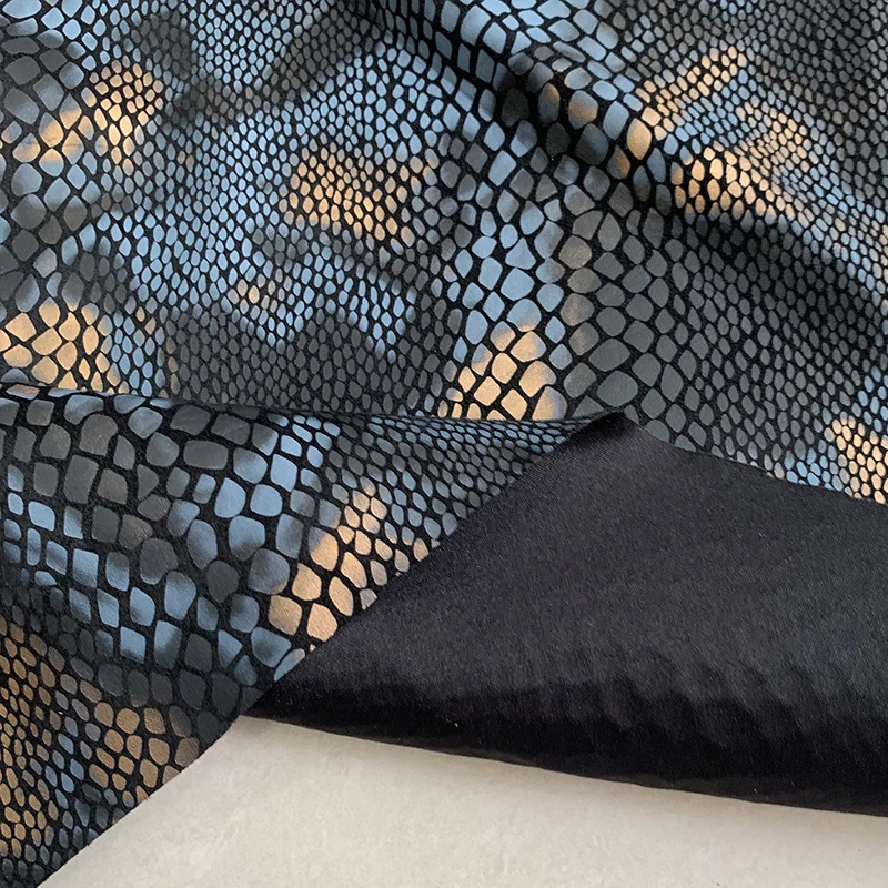Fashion Black/Blue/Yellow Spotted Snakeskin Plaid Faux Leather Fabric Sewing DIY Design Bag/ Performance Costume Designer