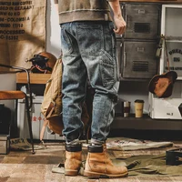 Fashion Designer Men Jeans Retro Blue Multi Pockets Casual Denim Wide Leg Cargo Pants Hombre Streetwear Hip Hop Loose Jeans Men 2