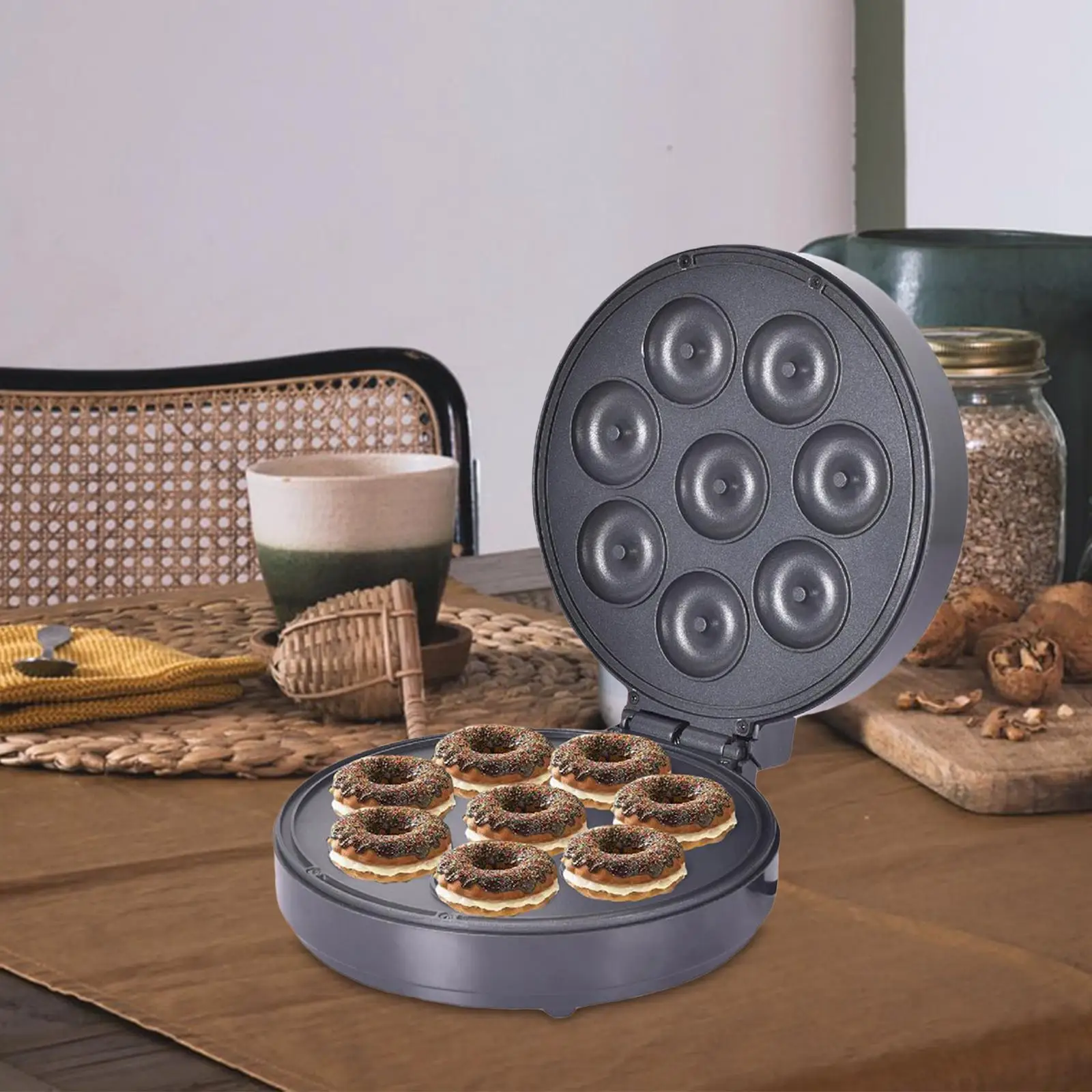 Mini Donut Maker Machine, Non Stick Portable Electric Doughnut Making Pan,  Makes 8 Donuts for Home Breakfast Snacks Dessert Cakes Muffins, 1400W