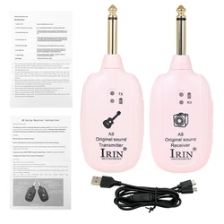 Compact Rechargeable Wireless Guitar Transmitter and Receiver (Pink)