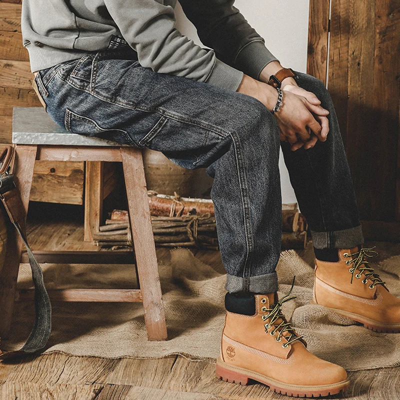 Fashion Streetwear Men Jeans Retro Blue Loose Fit Multi Pockets Casual Denim Cargo Pants Men Overalls Hip Hop Wide Leg Jeans Men