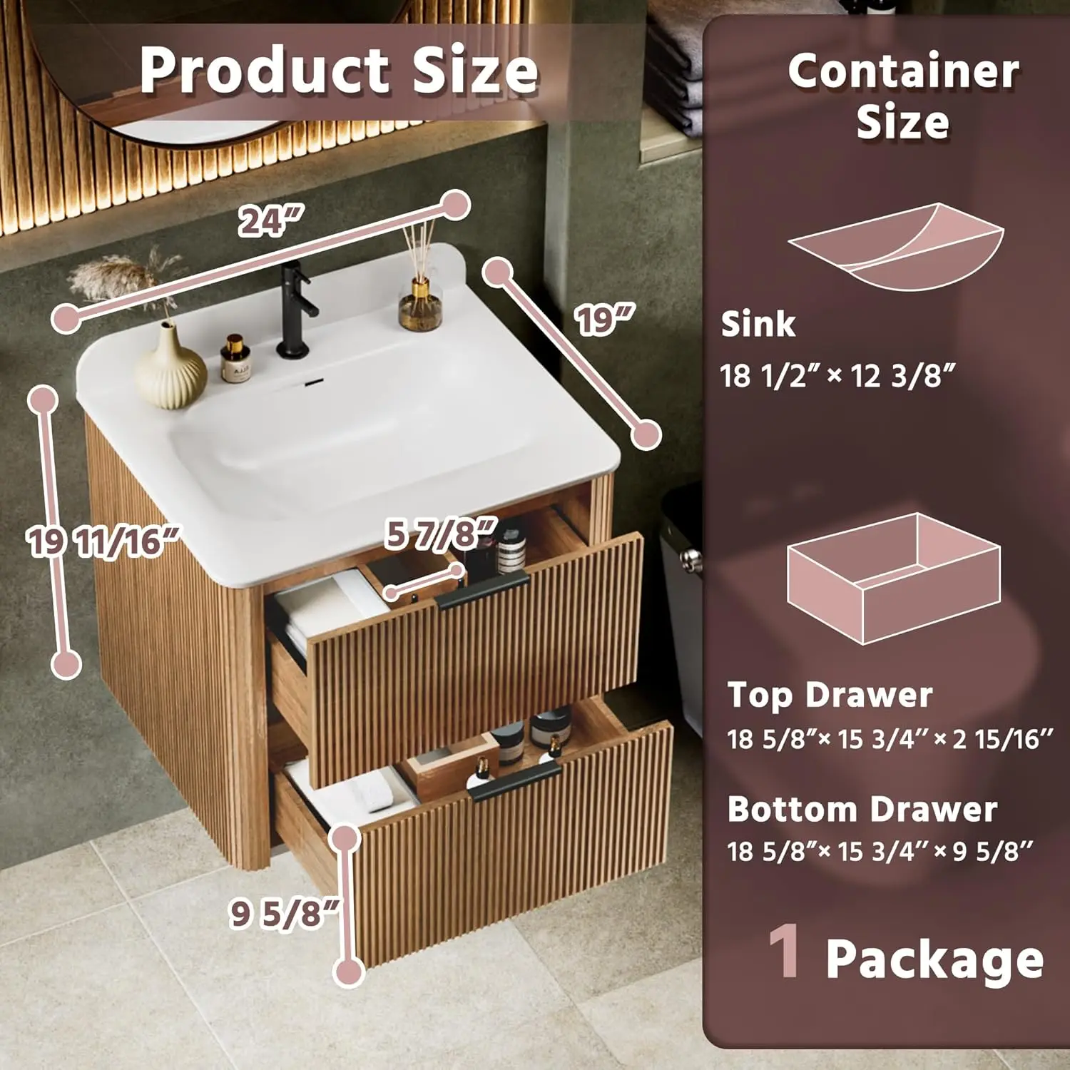 24" Floating Vanity Sink 2