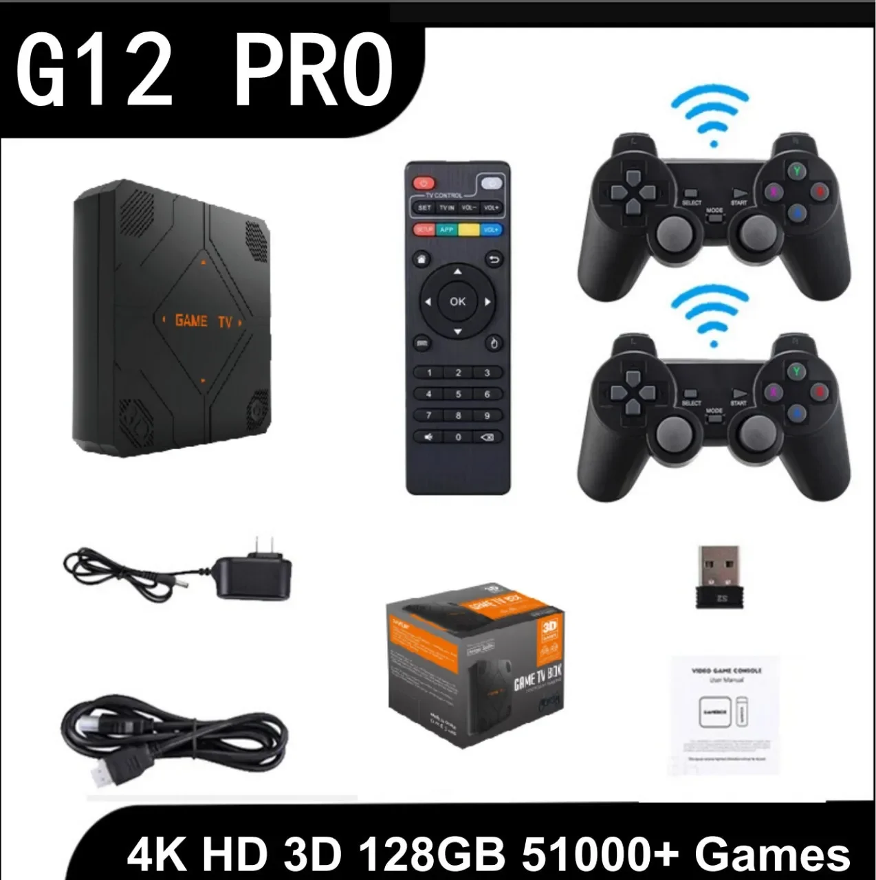 G12PRO Retro Game Stick Box HDMI TV Game Console Dual System Open Source Arcade 3D Set Top Box For PSP/PS1 50000 Games