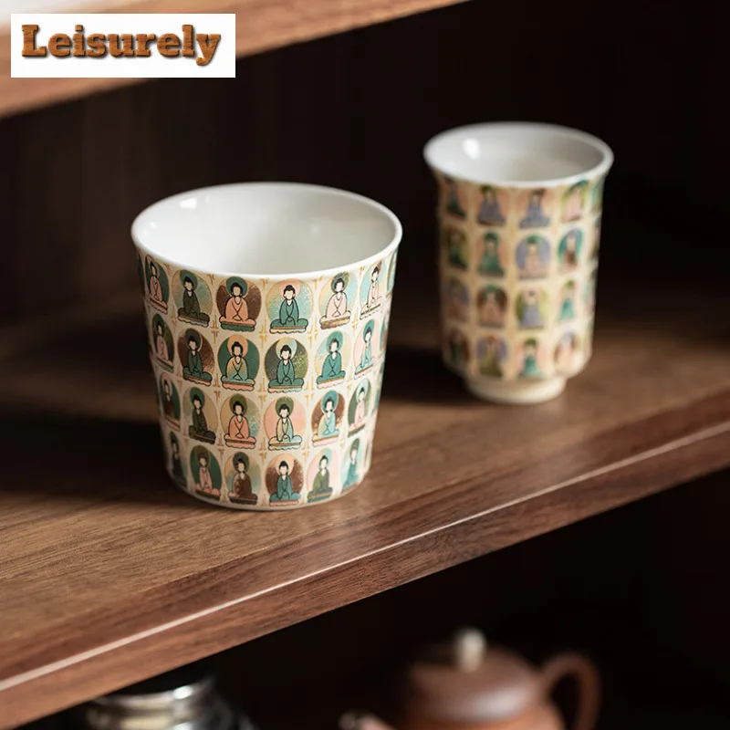 Zen Dunhuang Thousand Buddha Ceramic Teacup Antique Tea Bowl Set of Cups Tea-tasting Meditation Cup Chazhan Master Cups Teaware