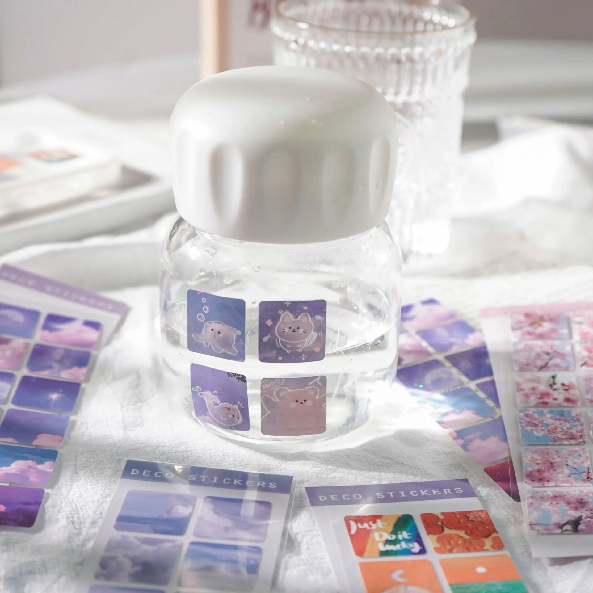 1pc 스티커 풍경 반짝이 PVC 장식 데칼 인감 DIY 일기 플래너 스크랩북 앨범 학교 용품 Kawaii 편지지