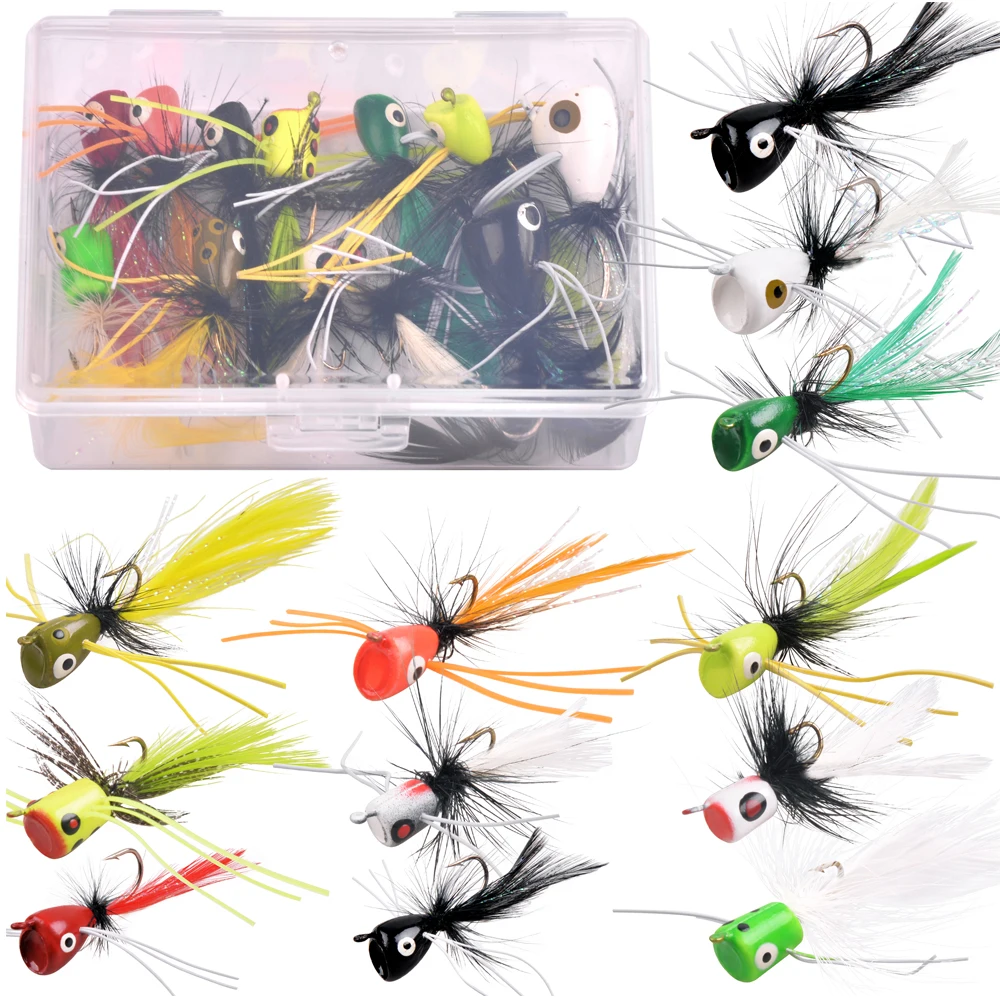 

12Pcs/36Pcs Fly Fishing Poppers Topwater Fishing Lures Bass Bluegill Trout Salmon Foam Popper Flies for Fly Fishing