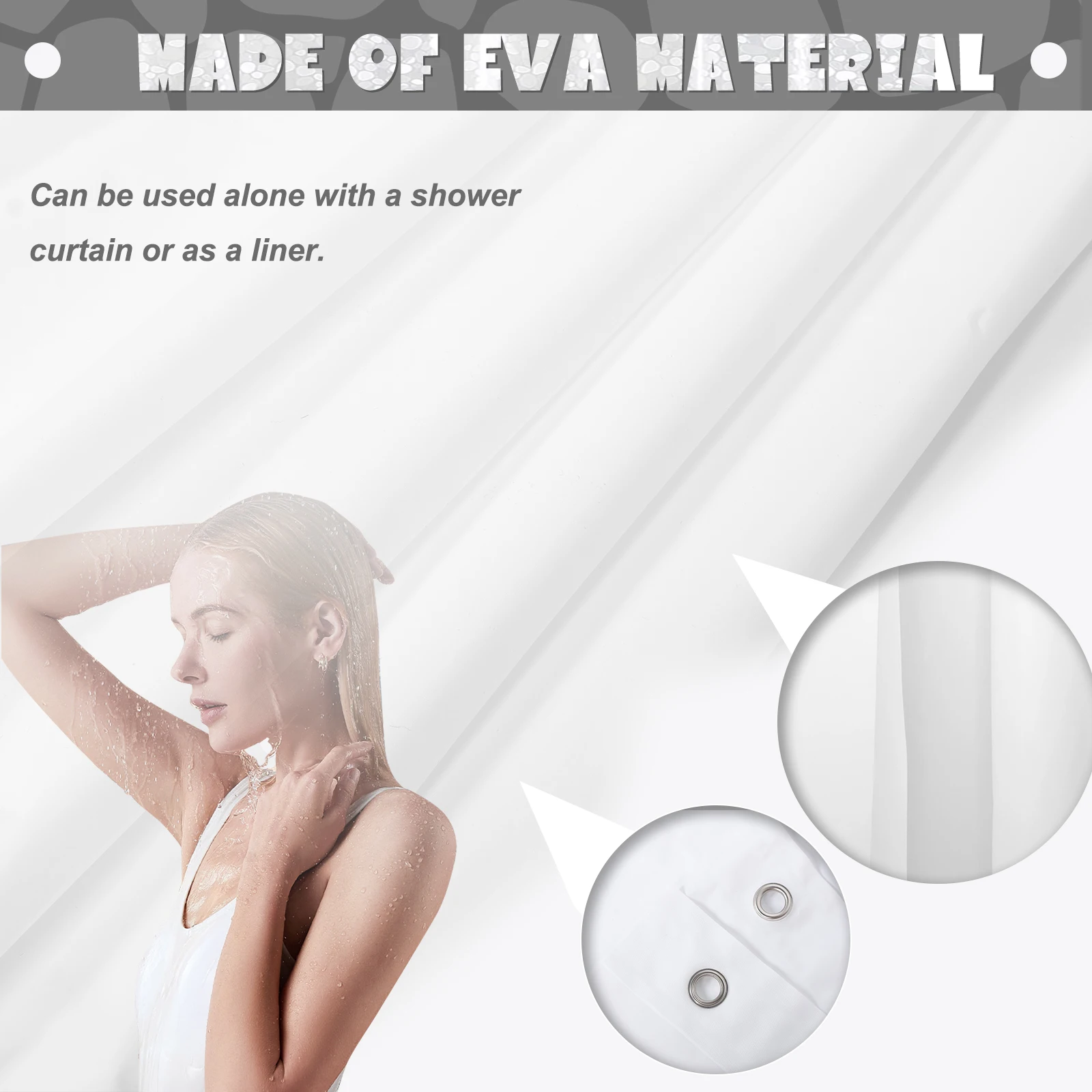 2Pcs Shower Curtain Liner Waterproof EVA Fabric Shower Curtain Liner with 24 Hooks for Home Hotel Apartment Gym Bathroom