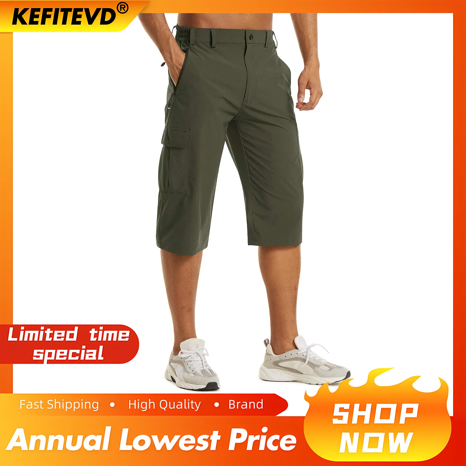 Men's Summer Quick Dry Shorts 3/4 Cargo Short Lightweight Workout Sport Outdoor Pants Hiking Jogging Camping Bottoms sport shorts