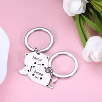 Personalized custom laser engraved name stainless steel keychain couple pendant cute cartoon models accessories small gifts