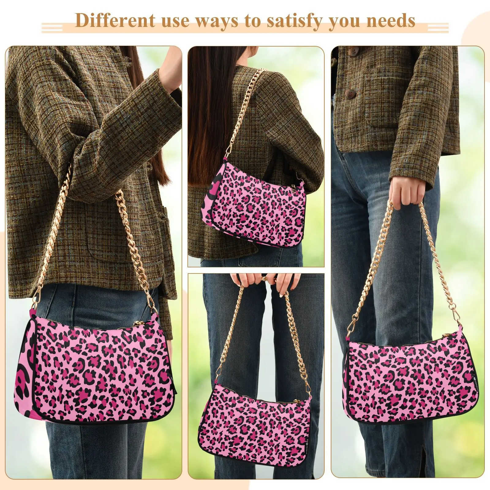 Fashion Women's Shoulder Bag Polyester Leopard Print Chain Handbag Fashion Females Underarm moneybag Shopping Bag