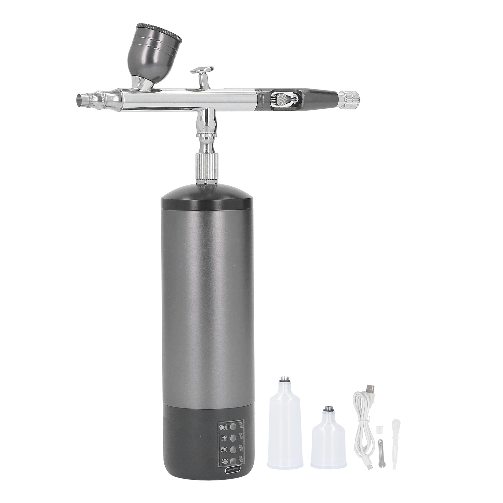 

Airbrush Kit Auto Start Stop Sturdy High Pressure Lightweight Aluminum Alloy Spray Gun Rechargeable with 3 Paint Cup for Model