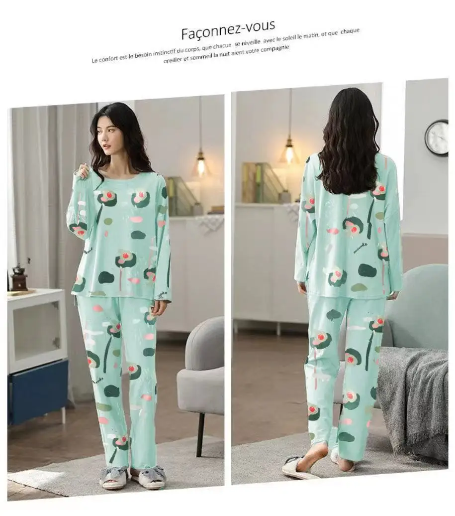New Pamas Donna Primavera e Autunno Manica lunga Sezione sottile Donna Autunno e Inverno Large Size Casual Autunno Homewear_voghion.com