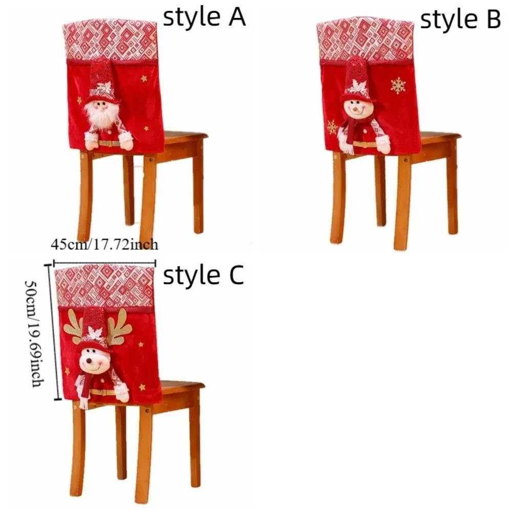 Holiday Decor Cartoon Christmas Chair Cover Snowman Removable Xmas Dinner Chair Seat Cover Soft Decorative Seat Protector Office