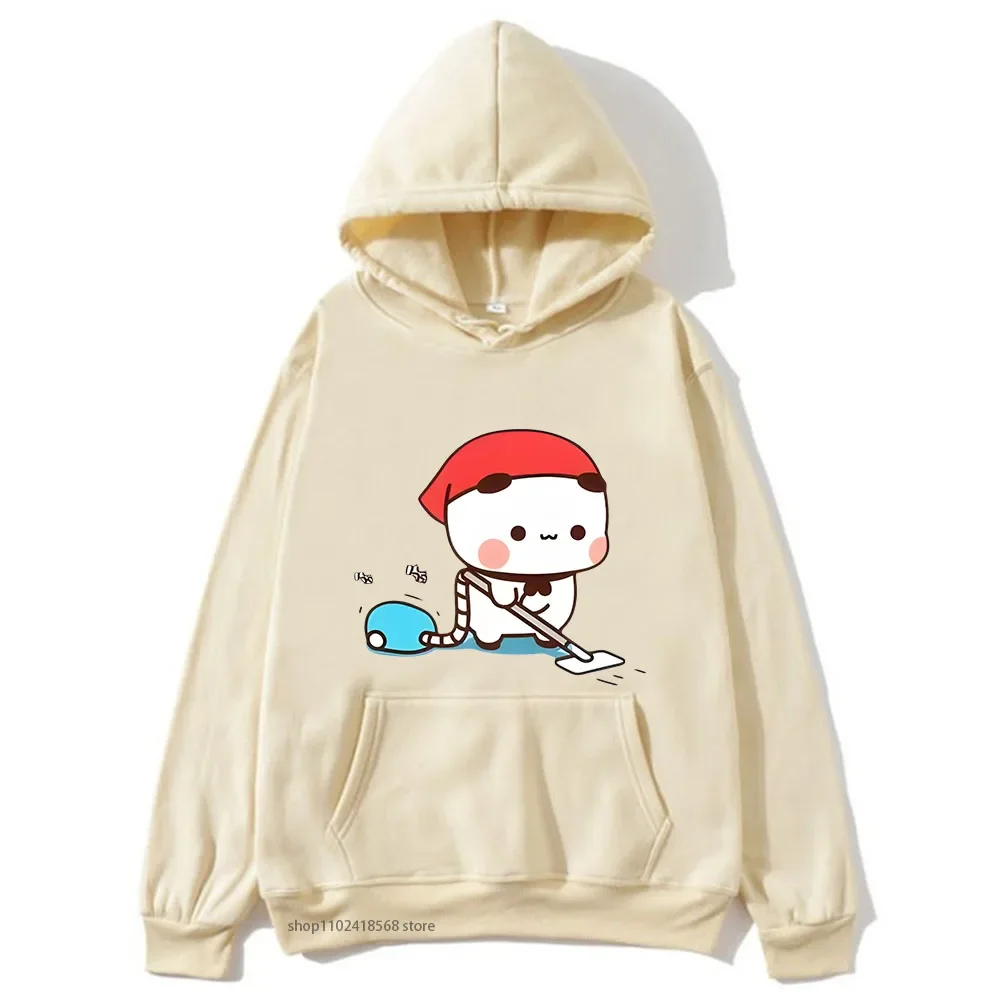 Kawaii DuDu and BuBu cleaning their house Hoodies Panda Bear Brownie Sweatshirt Winter Autumn Coats Couple Clothes for Women Men