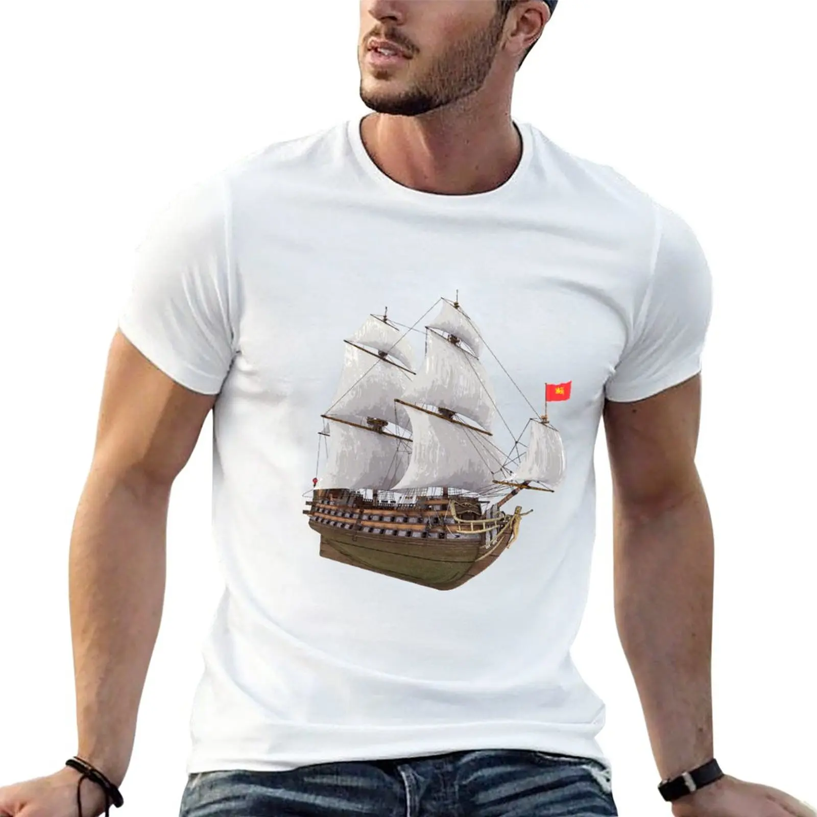 

18th century French sailing ship T-Shirt Short sleeve tee plus sizes heavyweights kawaii clothes plain white t shirts men