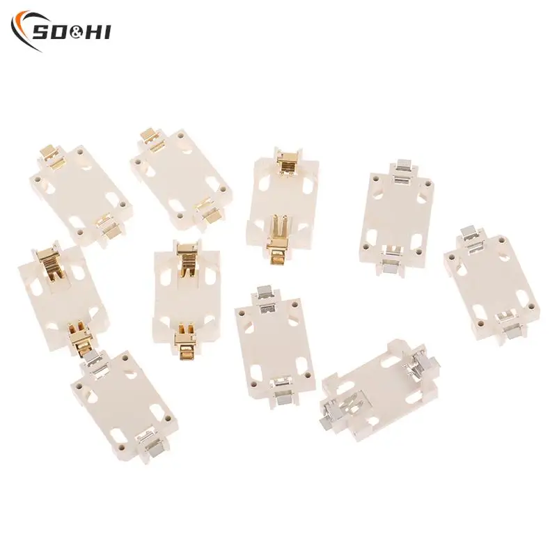 10Pcs White Housing Gold-Plated Tin-Plated Button Battery Holder For CR2032 Cr2025 Bs-6 SMD Button Battery Holder Socket Cases