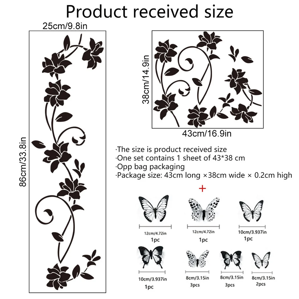 

Customizable Black Vine Wall Sticker with Transfer Belt Removable and Residue free Perfect for Bedroom Living Room