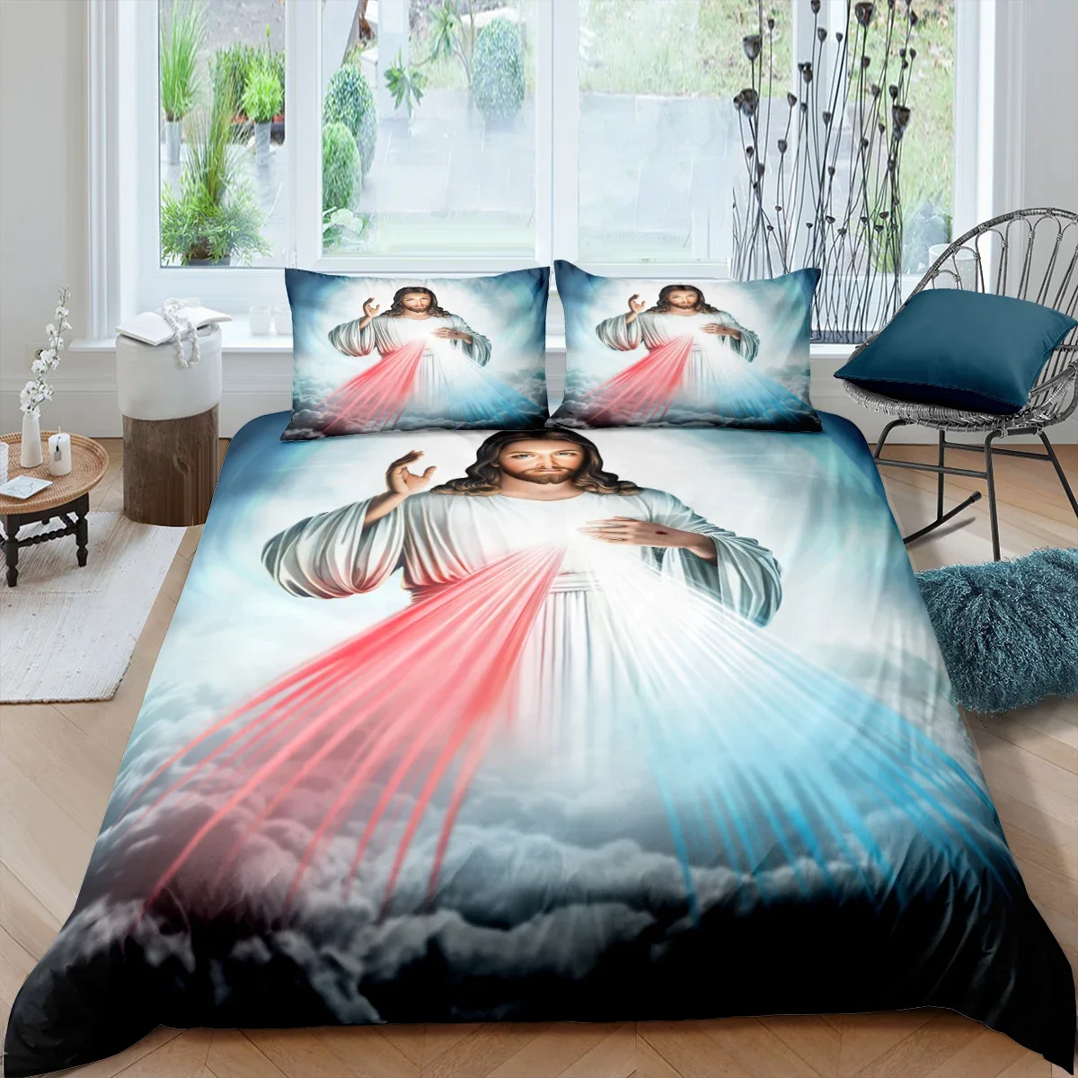 3D Jesus Duvet Cover Christian Sacred Jesus Bedding Set Comforter Cover Suitable For Christian Jesus Bedding God Bless You