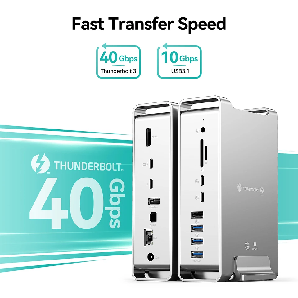 Yottamaster Thunderbolt 3 Docking Station USB A Type C Multi Port Hub Dock DP 8K 4K Video PD 60W Charging For Macbook Laptop PC 5
