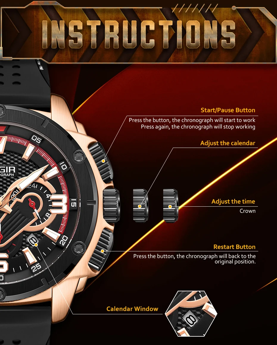 MEGIR New Black Sport Watches Men Luminous Military Watch Silicone Chronograph Quartz Wrist Watch Hot Sell
