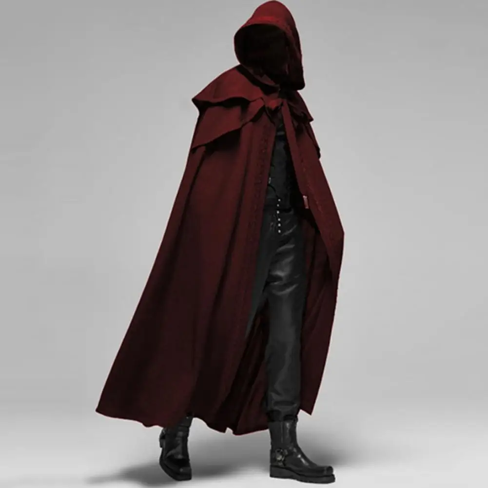 Medieval Jacket Masquerade Party Witch Costume Gothic Steampunk Men's Tail Coat for Halloween Unisex Cloak Hooded