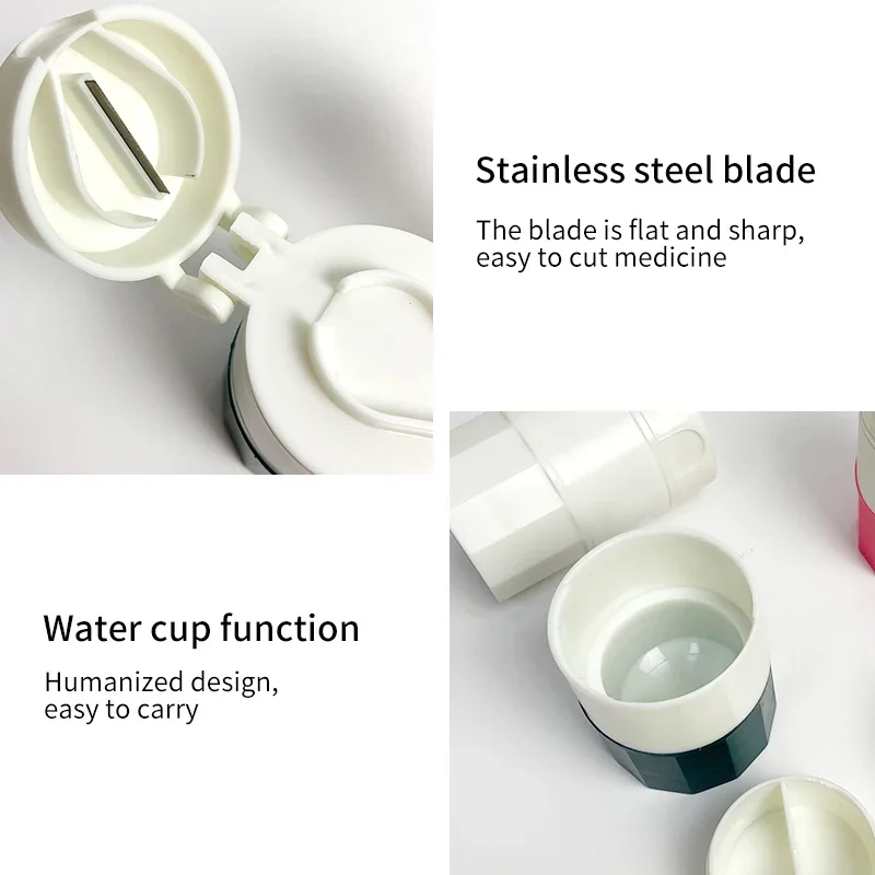 Medicine Splitter Box Storage Pill Crusher Multifunction Portable 4 Layer Powder Tablet Grinder Powder Pill Cutter