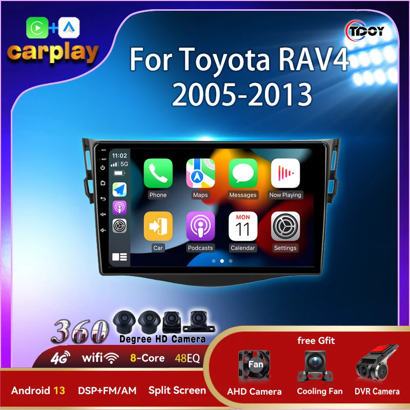 

Автомагнитола 2Din Android для Toyota RAV4 Rav 4 2005-2013, автомагнитола, мультимедийный автомобильный Carplay Android, автомобильная Беспроводная стереосистема