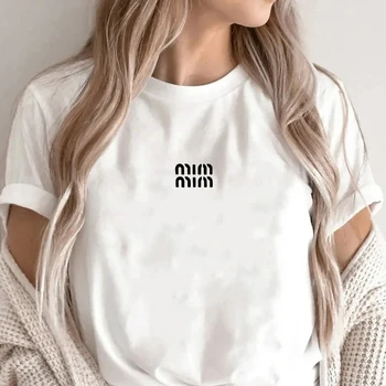 Cotton T-Shirt for Women's Short Sleeve Summer Print Top Fashion Trend Tee Round Neck Clothes 1