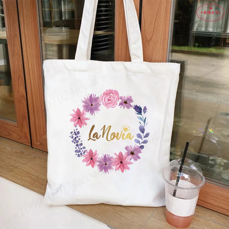 Spanish Girls Team Bride Shopping Bag Bachelorette Party Shoulder Bags Single Farewell Bridal Shower Wedding Canvas Tote Bag 2