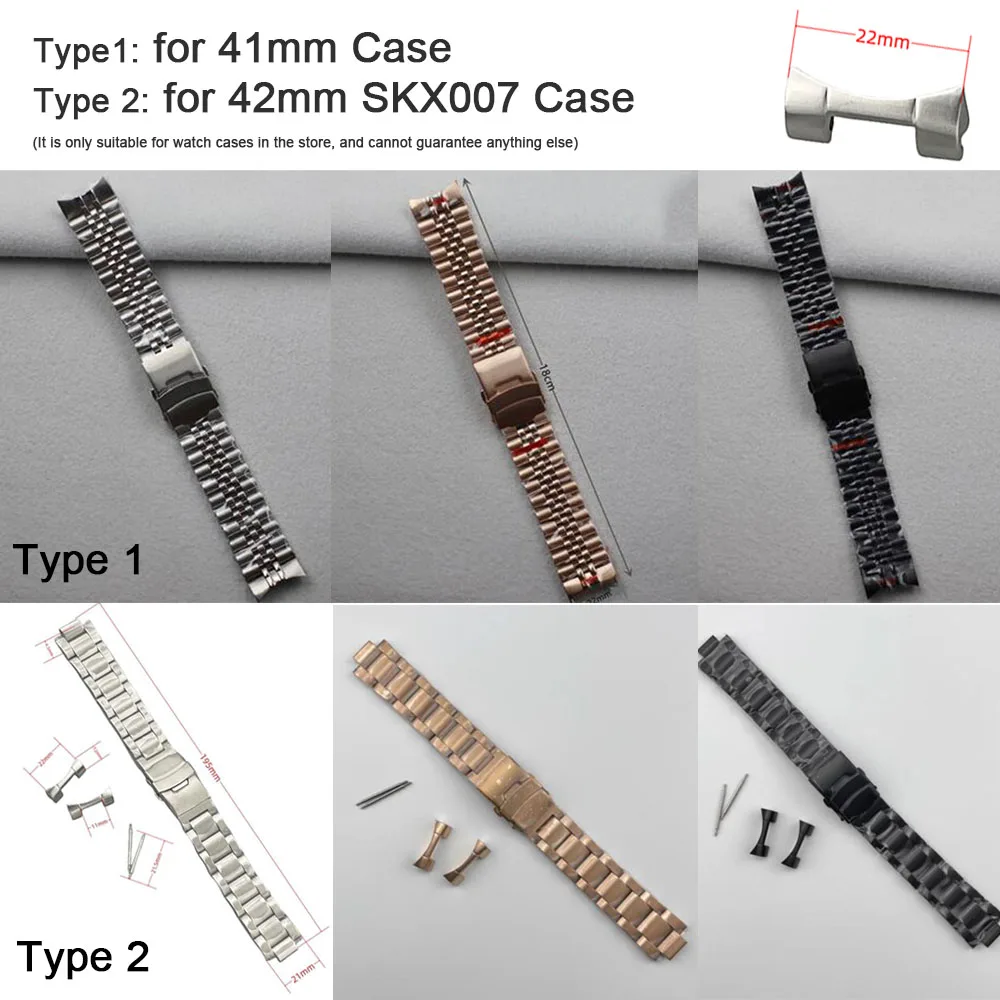 

22mm Stainless Steel Watch Strap for 41mm Case Diving Watches Watchband Wristband Butterfly Buckle Bracelet Watch Bands
