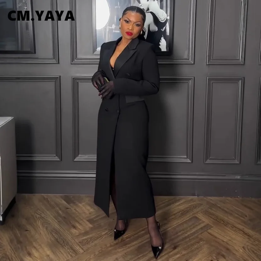 CM.YAYA أزياء المرأة OL العمل مزدوجة الصدر محززة ك...