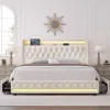 HIFIT Queen LED Bed Frame with Charging Station and 4 Storage Drawers, Velvet Upholstered Platform Bed with Handcrafted Crystal 4