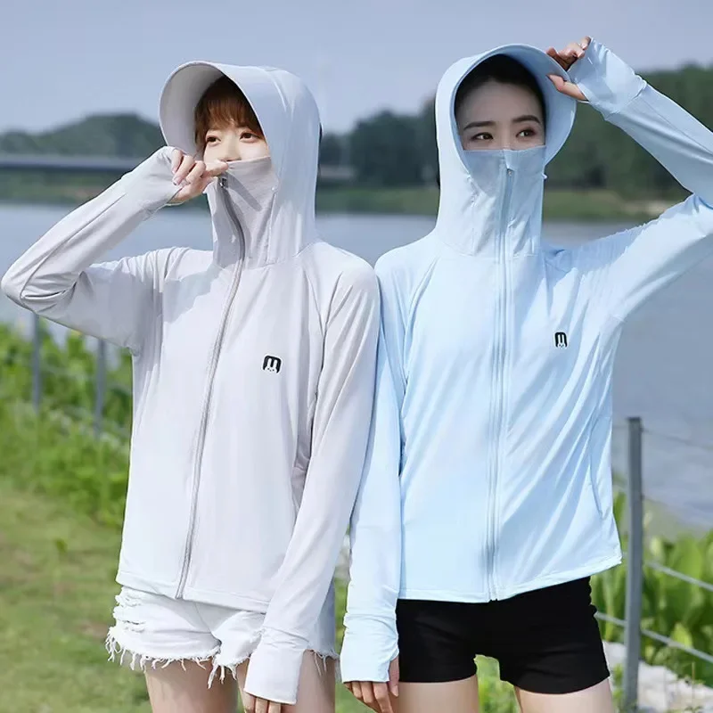 여성용 아이스 실크 토끼 자외선 차단 의류, 경량 긴 소매 자외선 차단 셔츠, ..