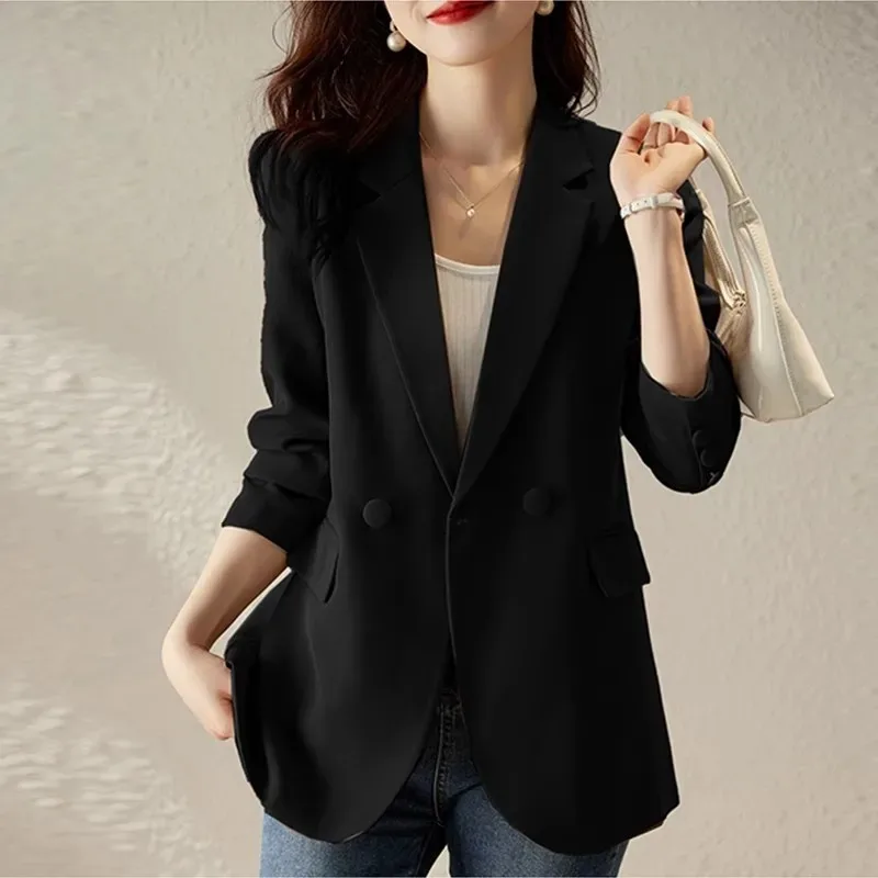 

UNXX Spring Autumn Vintage Casual Short Long Sleeve Blazer Suit Coat Commuter Solid Color Loose Suit Collar Coat Blazers Women