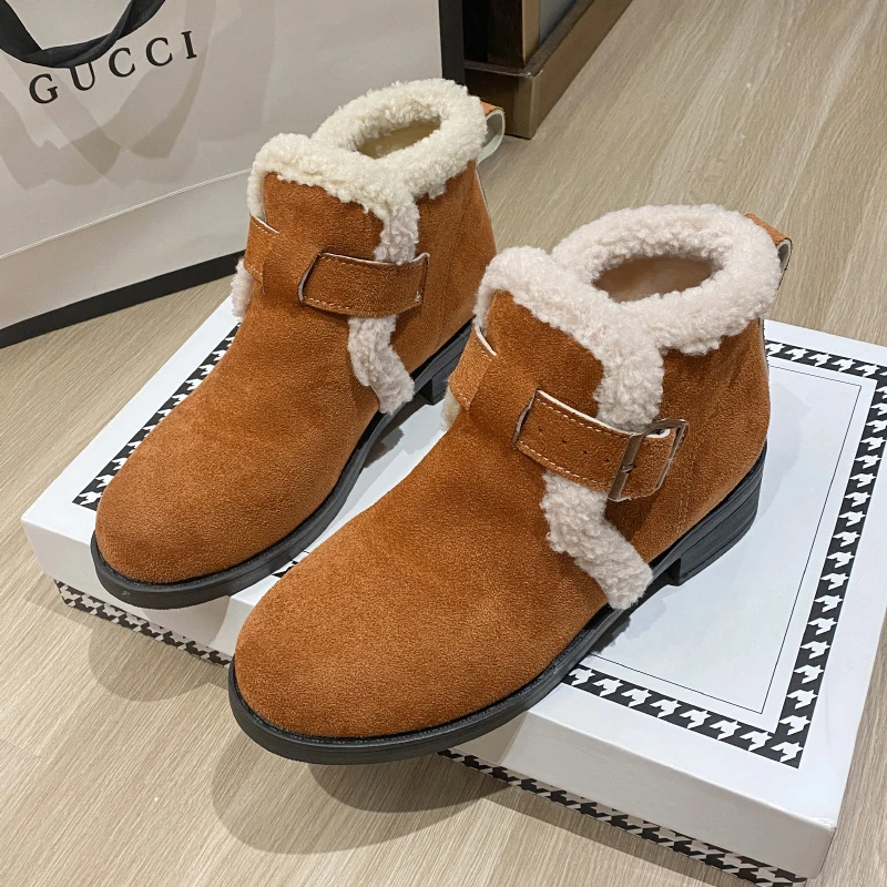 

Меховые Теплые ботильоны челси для снежной погоды, женские зимние замшевые ботинки из хлопка 2024, модные плюшевые массивные ботинки, трендовые женские ботинки на низком каблуке