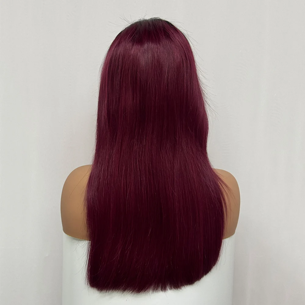 350% Density Double Drawn 12A Hair 13x4 Transparent Lace Front Human Hair Wig Ombre 99J Straight Human Frontal Wigs for Women