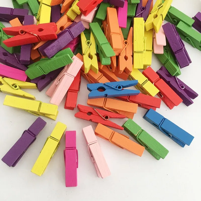 Small size Mini Wooden Clothes Pegs Photo Clips 25mm Coloful Clips for sheets DTY Craft Decor 100Pcs