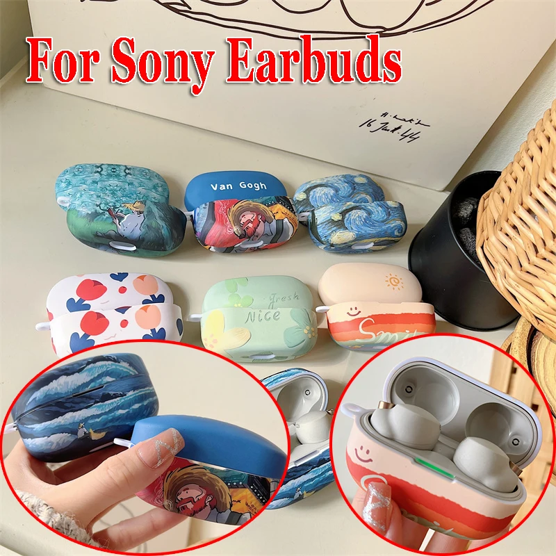 Retro Van Gogh Case Per Sony Earbuds Wf-1000Xm5 Cover Hard Creative Case Auricolare 1000 Xm4 Wireless Charging Funda Cover