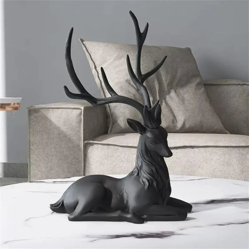 

High End Deer Statue Reindeer Figurines Resin ELK Sculpture For Living Room Luxury Home Decoration Nordic Tabletop Ornaments New