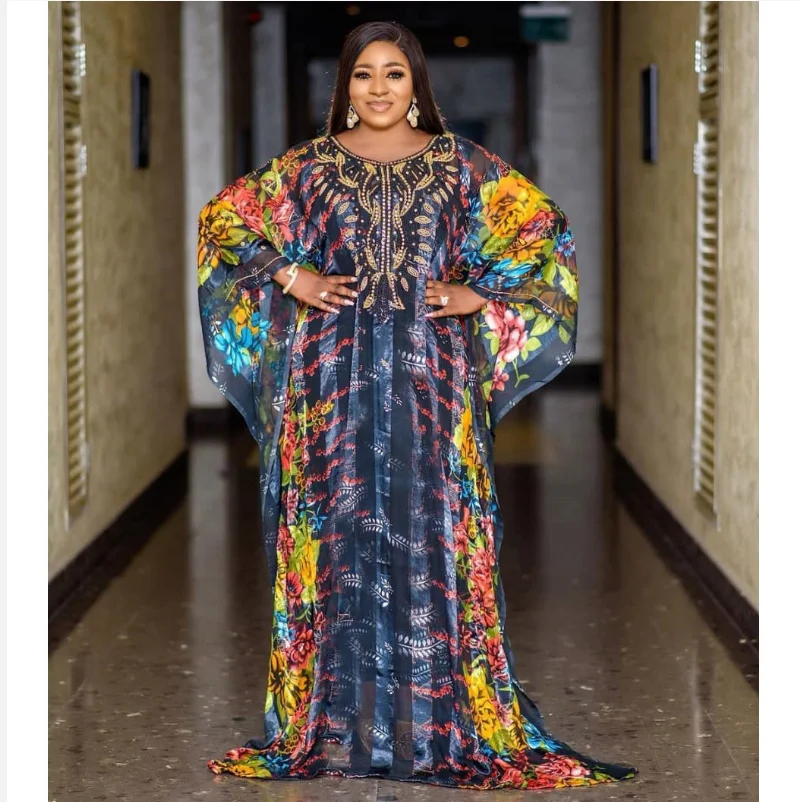 African Dresses for Women Vetement Femme 2022 Fall Clothes  Bead Boubou Robe Africain Femme Abaya Dubai Long Kaftan Dress 2022 middle east kaftan women s fashion printed dress dubai arabian robe abaya islamic clothing