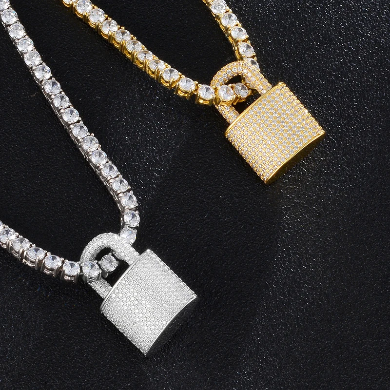 

Mirco CZ Paved Lock Shape Pendant Men HipHop Necklace With Cuban Chain Cubic Zircon Rock Rapper Jewelry